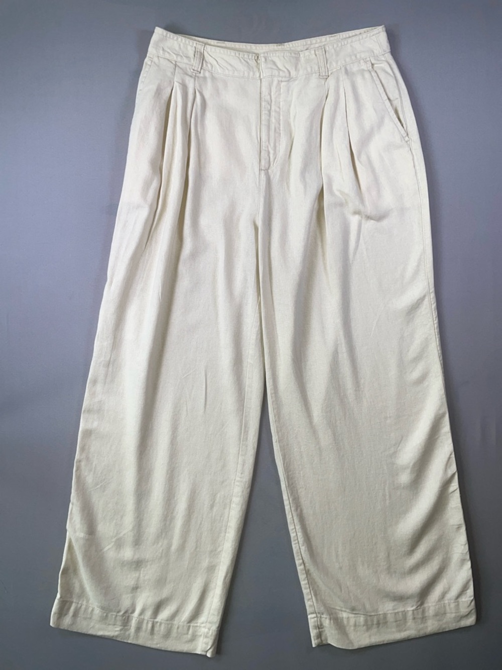 GAP Linen Blend High Rise Cream Wide-Leg Pleated Trousers Size 12